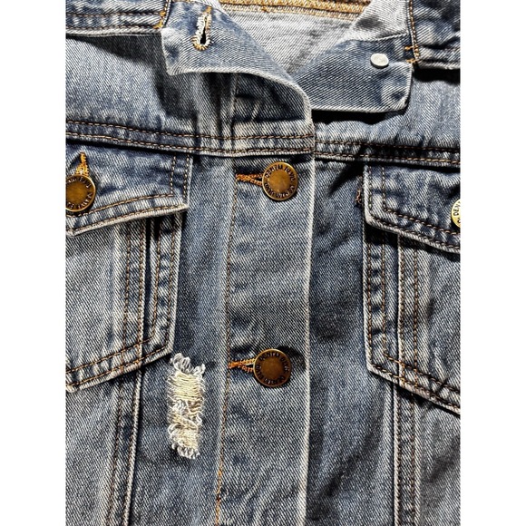 Judith March Distressed Jean Jacket Rhinestone Gypsy W/ Embroidered Stars Boho M - Picture 9 of 16